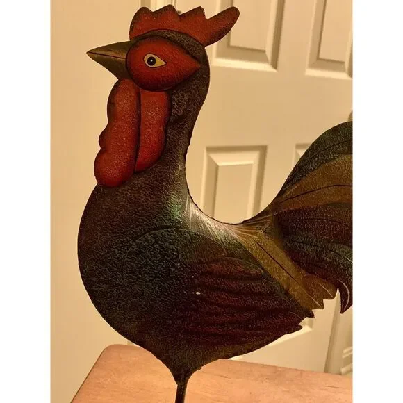 Rooster Metal Decor Puffed Pedestal Painted Green Yard 14"‎ Barn Yard - Picture 3 of 6
